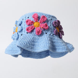Crochet Retro Women's Bucket <b>Hat</b> Handmade Floral Hollow-Out Design Sweet Colorful Corduroy Breathable Waterproof Casual Four - Product Image 6