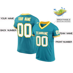 Maillot de football personnalisé bleu clair avec bordure jaune, impression numérique pour hommes, logo personnalisé, col en V, manches courtes, maille respirante, uniforme d'équipe - Product Image 6