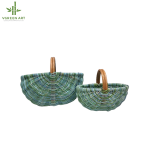 ตะกร้าหวายพร้อมที่จับเป็นมิตรกับสิ่งแวดล้อมทำด้วยมือจากงานหัตถกรรมเวียดนามสีเขียวและสีฟ้า - Product Image 4