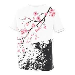 Men's White Short Sleeve <b>Tie</b>-Dyed <b>Knitted</b> Breathable Casual O-Neck Regular Fit T-Shirt Cherry Blossom Mountain Print Cotton - Product Image 4