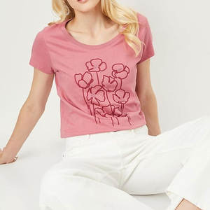 Camiseta de algodón 100% de manga corta Moq inferior, venta al por mayor, camiseta personalizada con estampado para mujer - Product Image 5