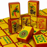 Tuiles de Mahjong Américaines Jaunes Vintage de Luxe, Ensemble de 160 Tuiles, Collection Designer Rétro en Acrylique Gravé de Qualité Supérieure pour la Décoration Intérieure