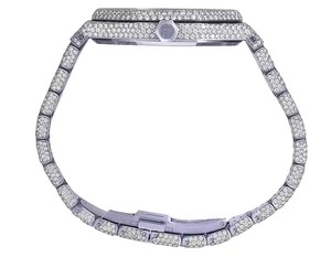 Reloj de diamantes de moissanita completamente helado de alta calidad, estilo Hip Hop, esfera analógica árabe, correa de acero inoxidable de lujo, reloj Premium - Product Image 4