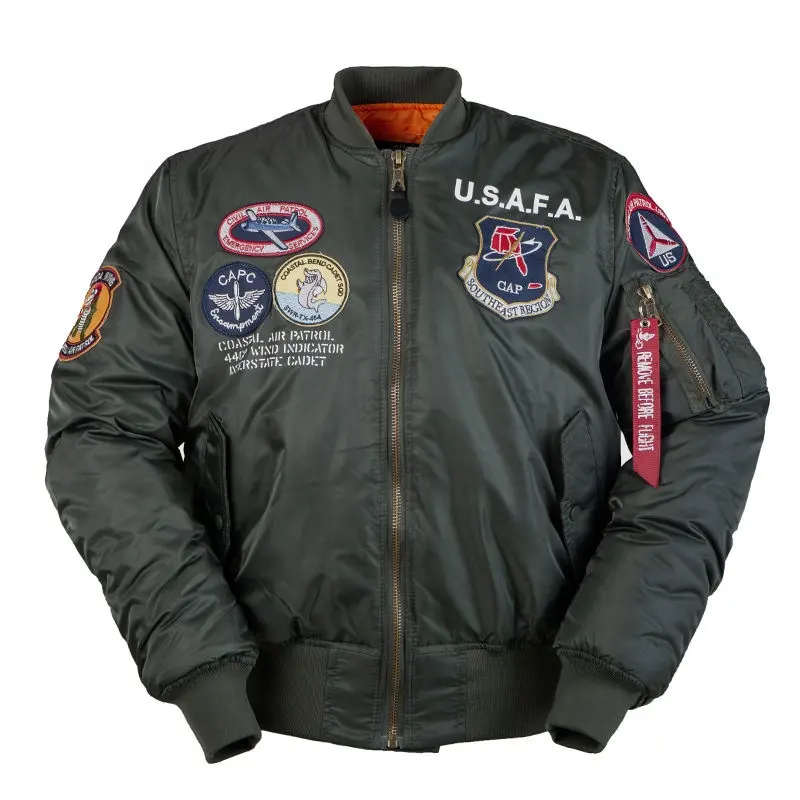 Vente en gros de patchs USAFA avec logo personnalisé Blouson d'aviateur épais pour vol de pilote d'hiver pour baseball personnalisé