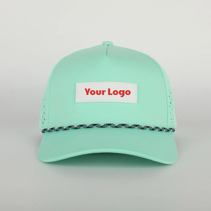 Gorra de béisbol de Golf de 5 paneles personalizada VN, logotipo de parche de goma de PVC, agujeros cortados con láser, etiqueta de cuerda de cierre de plástico trasera impermeable - Product Image 1