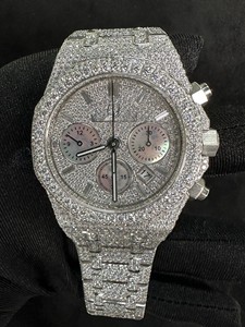 นาฬิกาโครโนกราฟหรูหราประดับเพชรโมอิสซาไนต์เต็มเรือนสำหรับผู้ชายสไตล์ฮิปฮอป พร้อมตัวเรือนสแตนเลสและเพชรระดับความใส VVS นาฬิกาแฟนซี - Product Image 3