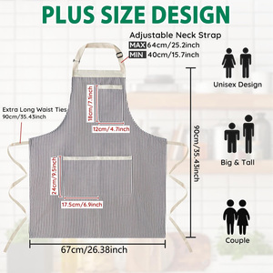 Tablier de cuisine à taille ajustable grande taille avec poches, design à col long, rayé, durable et réutilisable en polyester - Product Image 3