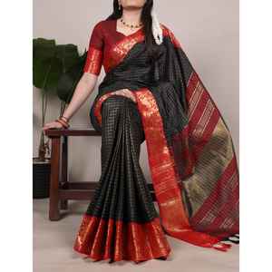 ผ้าส่าหรีผ้าฝ้ายโพลีขอบ zari แห้งเร็วสำหรับงานเลี้ยงฉลอง - Product Image 1