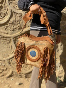 Vente chaude cheveux sur cuir suédé métallique frange sacs à bandoulière Design Unique en cuir véritable moyen Concho sacs à bandoulière - Product Image 4