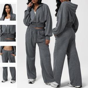 Conjunto Deportivo de Invierno para Mujer de Alta Calidad, con Cremallera, Pantalones Holgados de Cintura Alta Elástica y Top, Dos Piezas - Product Image 2