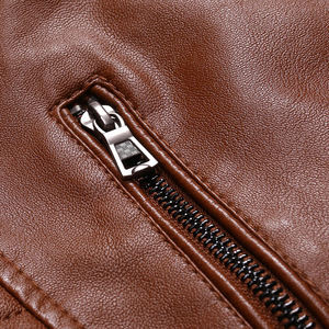 Veste en cuir de haute qualité pour homme, coupe slim, fermeture éclair, veste en PU, veste en cuir marron pour homme, automne - Product Image 2