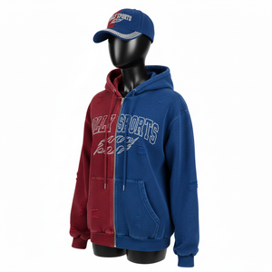 Sweat à capuche zippé pour femme, hiver, 320 GSM, polaire en coton doux, panneau de couleur contrastée, logo imprimé à l'écran, sweat à capuche zippé basique - Product Image 4