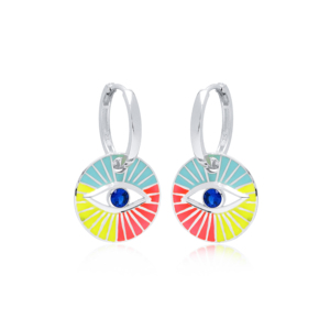 Boucles d'oreilles pendantes rondes en émail coloré bijoux fins bijoux turcs en gros bijoux en argent sterling 925 - Product Image 2