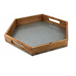 Plateau de service en bois/plateau en forme d'hexagone pour vaisselle nourriture petit déjeuner pâtes plat de service vaisselle accessoire plateau de service - Product Image 4