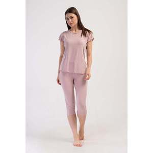 Conjunto de pantalón capri ovalado y blusa con lazo en el cuello de viscosa y lycra para mujer - Rosa - Rosa - Product Image 1