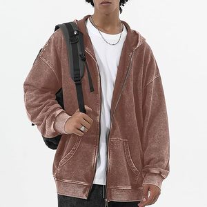 Sudadera con capucha de gran tamaño para mujer, lavado ácido, cremallera con capucha con bolsillo Vintage, ropa de calle de Moda de Primavera, tela de moda púrpura 2025 - Product Image 4