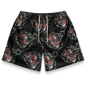Shorts de basketball pour hommes, style streetwear, décontractés, pour l'entraînement, en toile et maille, imprimé flamme, respirants, 100% polyester - Product Image 1