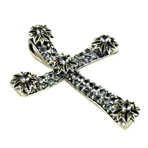 Pendentif Croix en Argent avec Pierres Précieuses CZ Plaqué Rhodium Bijou Religieux Cadeau avec Forme de Jésus en Or - Product Image 3