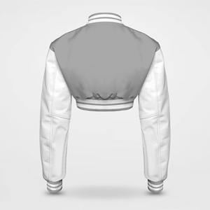 Por encargo al por mayor recortada chaqueta universitaria para las mujeres de cuero genuino y lana bordado estilo universitario abrigo corto - Product Image 6