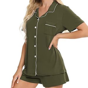 Nouveau design personnalisé, dentelle sur le devant, élégant ensemble de pyjama en coton, vêtements de nuit à manches courtes pour femmes - Product Image 4