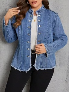 2026 New Style European Women's Denim Jacket - Single Button Standing Collar Women's Solid Denim Bodycon Jacket - Product Image 3