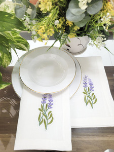 Broderie Lavande Conception Dîner Serviette Haute Qualité Blanc Lin Polyester Mélange Serviette De Table pour La Maison Hôtel Événements - Product Image 2
