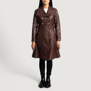Gabardina con acabado transpirable de piel de oveja larga de estilo europeo elegante a la moda para mujer, cinturón cruzado, prendas de vestir exteriores de Invierno para mujer - Product Image 3