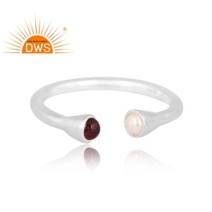\ Venta caliente fina plata esterlina perla natural y granate piedra preciosa anillo ajustable fabricante de joyería personalizada - Product Image 2