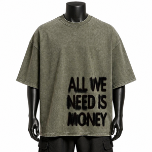 T-shirt vintage surdimensionné personnalisé en coton pour homme, style streetwear, avec impression typographique audacieuse, épaules tombantes, coupe ample - Product Image 1