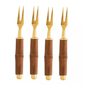 Fourchette en métal haut de gamme manche en bois poli or servant des aliments fourchette à couverts à manger utilisation de mariage et de restaurant - Product Image 1