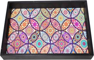 Bandeja para servir Rectangular de madera MDF marrón en 29 9 piezas Nueva bandeja para servir decorativa pintada a mano de madera hecha a mano por HF CRAFTS - Product Image 3