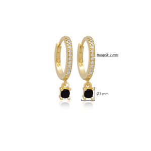 Boucles d'oreilles pendantes en argent turc de conception ronde minuscule CZ noir bijoux fins bijoux artisanaux turcs - Product Image 5