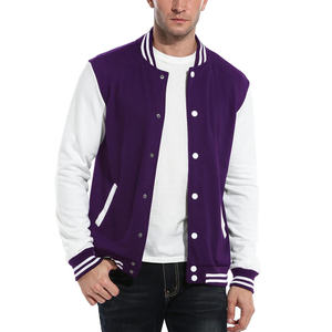 Chaquetas universitarias de hombre de talla grande de béisbol lisas con mangas de piel auténtica parcheadas con bordado de chenilla elegante personalizado al por mayor - Product Image 1