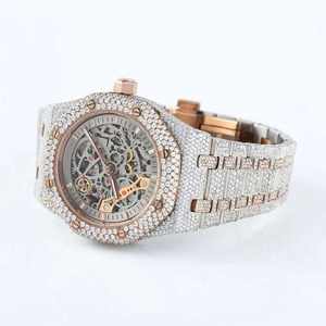 Montre Hip Hop de luxe en moissanite à succès pour hommes, bracelet en cuir en acier inoxydable, mouvement mécanique en verre, 42 mm, prix d'usine - Product Image 1