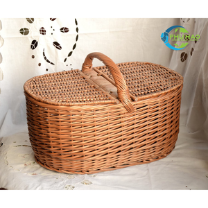 CESTA DE RATÁN clásica hecha a mano, CESTA DE PICNIC con tapa para un fácil transporte y almacenamiento compacto, excursiones ligeras de un día - Product Image 3