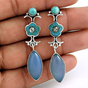 925 Sterling Silver Minimalist Design Boucle D'oreille Vintage À La Main Clouté Avec Multi Gemstone Gemstone Boucle D'oreille Pour Femme Et Filles - Product Image 1
