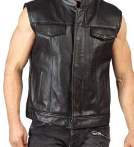 <b>Men's</b> Vintage <b>Black</b> Leather Motorcycle <b>Vest</b>, <b>Men's</b> Vintage <b>Black</b> Slim Fit Biker <b>Vest</b>, <b>Men</b> <b>Black</b> Leather <b>Vest</b> - Product Image 1