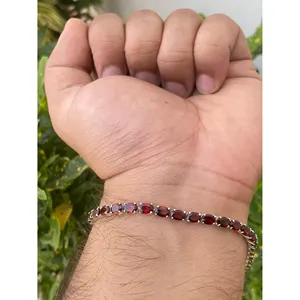 สร้อยข้อมือเงินแท้ 925 ประดับโกเมนทรงรี ดีไซน์ทันสมัย - Product Image 4