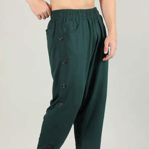 Pantalones de chándal lavados de pierna ancha personalizados OEM, pantalones de chándal de gran tamaño abotonados para hombre de tela de rizo francés de Color verde sólido de alta calidad - Product Image 1