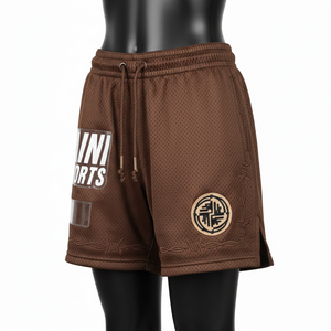 Shorts en maille polyester douce de haute qualité 160 GSM, couleur chocolat, tissu respirant, logo personnalisé brodé, shorts pour femmes - Product Image 5