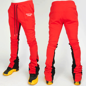 Vente en gros Streetwear décontracté en coton pour hommes avec logo personnalisé pantalon de survêtement baggy de jogging élastique à jambes larges à rayures latérales empilées - Product Image 4