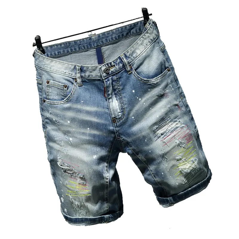 Toptan düz yırtık yıkanmış denim kısa kot pantolon erkekler şort yarım pantolon özelleştirilmiş üst tasarım erkekler kot şort