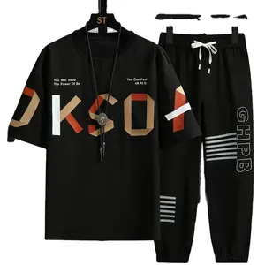 New 2023 Summer Men's Sets Casual Short Sleeve T-Shirts And Full-Length Pants 2 Pcs Suits Outwear Loose Youth Tracksuit Clothing