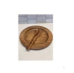 Assiette de présentation en bois massif plat de service rond en bois d'acacia pour fruits ustensiles de cuisine en vente - Product Image 6