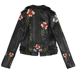 Diseño único de Stitchmode Chaqueta de cuero bordada floral para mujer Chaqueta transpirable de moda de primavera y otoño de ajuste regular - Product Image 2