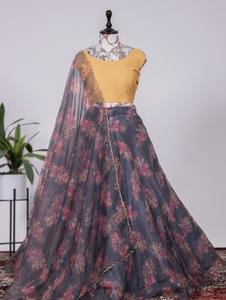 Lehenga Choli-ropa de fiesta de diseño indio, tejido de Organza con estampado Floral, venta al por mayor - Product Image 5
