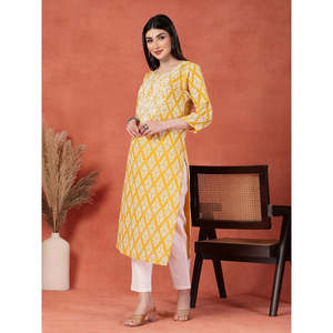 Kurta Recta con Estampado Floral Amarillo para Mujer, Talla XL, Tejido de Popelina, para Primavera/Verano/Otoño, Blusa con Estampado de Leopardo para Damas - Product Image 6