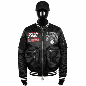 Veste bomber en satin de haute qualité 230 GSM, couleur noire, broderie personnalisée, logo en chenille, veste en satin pour hommes - Product Image 1