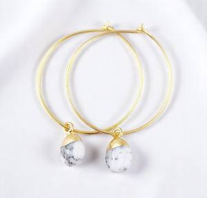 Piedra natal Tumble piedra dendrita ópalo encantos aros pendientes hechos a mano chapado en oro 925 aros de plata para mujeres aros lisos joyería - Product Image 1