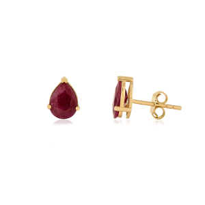 Precious Gemstone 100% Authentic Pear Shape <b>Ruby</b> Single Stone Stud Earrings Valentine's Day Gift 14K Real Yellow Gold Jewelry - Product Image 3